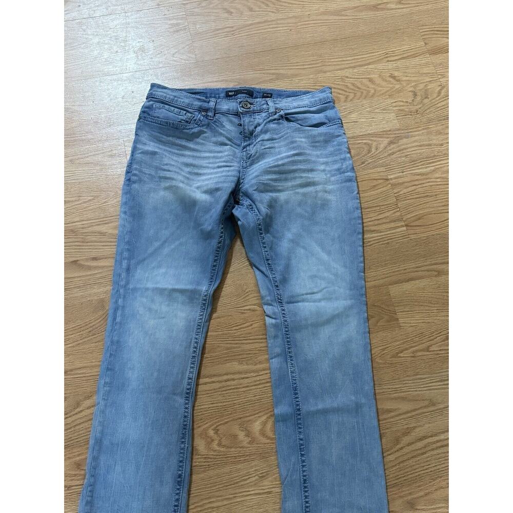 BKE Jeans 34x34 Alec Straight Fit Stretch Distressed Buckle Light Wash Faded